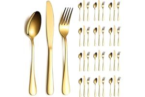 ReaNea Gold Cutlery Set 36 Pieces Service for 12, Stainless Steel Knives Spoon Forks Set for Wedding, Parties, Evens, Home, Gift for Thanksgiving, Christmas