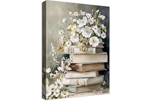 HALFLEMART Marco de Madera Cuadros Moderno Libros de Flores Vintage Cuadros Decorativos Lienzo Pintura Blanco Floral Imagen Oscuro Academia Estética Cuadro Decoracion Salon Dormitorio Sala de Estudio 40x60cm