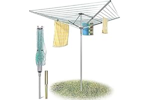 E-Bargains Outdoor Garden 4 Arm 45m folding Rotary Washing Line Clothes Airer Dryer with Free Ground Spike and Cover (Grey Green)