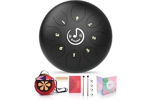 EVERJOYS Rain Drum for Outdoor- Steel Tongue Drum 6 Inch 8 Tone C-Key Trommel HandPan Zungentrommel with Drum Beaters Carry Bag Music Book for Meditation Yoga Sound Healing (Black)