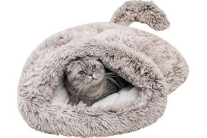 Koomuao Katze Schlafsack Haustier Bett Katze,Haustierbett,Katzenschlafsack Warm Gemütlich Bedeckt Selbsterwärmenden Kuschelsack Halb Überdachte Höhle für Katzenwelpen (Braun)