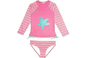 weVSwe Bañador para niña con protección UPF 50+ de manga larga, dos piezas, nudo de lazo, camiseta de baño con volante