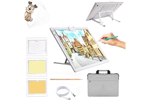 A3 Rechargeable Light Pad with Case, TOHETO 2500mha Battery Powered Light Board with Stand and Top Magnetic Clip 3 Colors Stepless Dimmable 6 Levels Brightness Light Box for Diamond Painting (White)