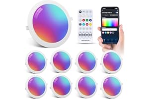 Aigostar Faretti LED da Incasso per Cartongesso 15W, Intelligente Faretto LED Interno Bluetooth Mesh Compatibili con Alexa, Dimmerabile RGB e Bianco Caldo a 2700K-6500K, Ф150-160mm, 8 unità