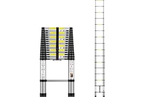 BOWEITI 4.7m Teleskopleiter, leichte Aluminium-Verlängerungsleiter mit rutschfesten Füßen, tragbare Dachbodenleiter, Hochleistungs-Wohnmobil-Kolpleiter für Wohnmobil, Haushalt, Arbeiten im Freien