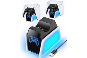 RYSKER Pack of 2 Single PS5 Charging Station for Dualsense & Edge Controller, Playstation 5 Controller Charging Station with RGB, PS5 Charging Station with Built-in Power Cable, Playstation 5 Charging