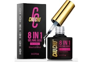 8 en 1 Colle pour Faux Ongles: CHUCHU Gummy Base Pose Americaine - Colle Capsule Americaine Ongle Gel UV Nail Glue pour des Ongles à Longue Durée 8ML