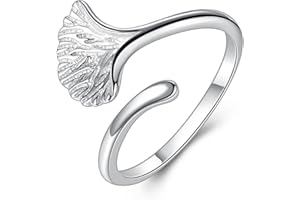 VIKI LYNN Ginkgoblatt Verstellbare Damen Fingerringe 925 Sterling Silber Geschenk Fuer Frauen Mädchen