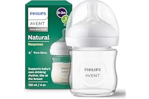 Philips Avent Natural Response - Biberon en verre 125 ml avec tétine à débit lent (Débit 2), SCY930/01