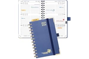 POPRUN Agenda 2025 2026 Pequeña 16 x 10,5cm, Tapa Dura Agenda Semana Vista A6, 17 Meses de Ago.2025 a Dic.2026, Regla de Plástico, 80 GSM Papel, Azul Marino