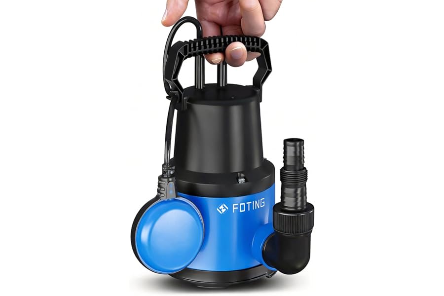 FOTING Submersible Water Pump 400W 8000l/h for Pool Draining, Clean/Dirty Water Pump with Float Switch, Drain Water Level Down to 7mm，Portable Sump Pump for Tub, Pond, Home, Garden, Blue