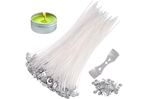 Camelize Kerzendocht,100 Stück 20 cm Dochte für Kerzen mit 100tück Fuß und Dochthalter,Runddochte Candle Wick für Kerzen Gießen,Kerzenherstellung Kerze DIY, Weiß