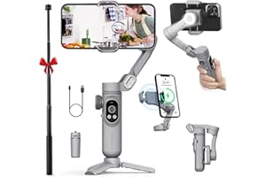 Smartphone Gimbal Stabilizer Compatible with iPhone 13 12 PRO MAX XR,andriod, HD Display Focus and Zoom Control Vlog Youtuber Live Video Record with Extension Rod and Tripod Aochuan Smart X Pro