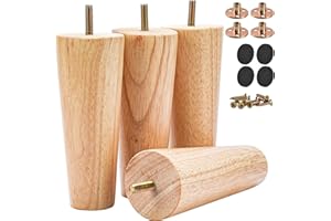 Btowin 25cm Holz Möbelfüße, 4 Stück Massivholz Tischbeine Möbelbeine mit vorgebohrten M8 5/16" Bolzen & Montageplatten & Schrauben für Schrank Sofa Bett Ottomane