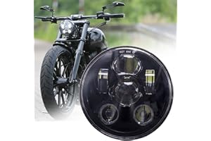 JMTBNO 5,75 Zoll Motorrad Scheinwerfer LED E Geprüft Runde Projektion Scheinwerfer Cafe Racer Scrambler Kompatibel mit Sportster 883 1200 Low Rider Wide Glide Softail Triple