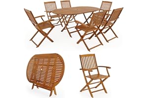 Casaria® Salon de Jardin Boston en Bois 6 Personnes chaises et Table Pliables Trou pour Parasol Meubles extérieur Jardin