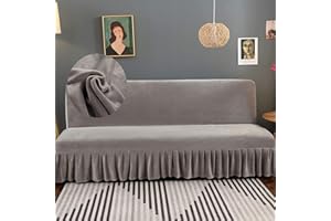 GEBIN Velvet Armless Futon Cover with Ruffle Skirt, Futon Slipcover, Futon Couch Cover, Futon Sofa Cover Futon Bed Cover Furniture Protector with Elastic Bottom (Light Grey,Large)