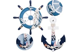 Tangger 23 cm Steuerrad Holz und 28 cm Anker Holz Wand Deko Mediterraner Stil Nautisches Geschenk Schlafzimmer Bar Nautische Wanddekoration Holzhandwerk