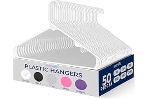 SERENELIFE White Standard Plastic Hangers - Space Saving Durable Tubular Heavy Duty Clothes Hanger Set Ideal for Laundry/Daily Use, Can Hold Up to 5.5 Lbs. for Coats, Jackets, Pants & Dress (50-Pack)
