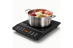 ‎AMZCHEF AMZCHEF Induktionskochfeld 1 Platte, Tragbares Induktionskochplatte, 20 Temperatureinstellungen und Leistungsstufen, Schlankes Design mit verschiedenen Funktionstasten, Sensorsteuerung, 3H Timer.