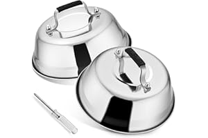 Herogo Cheese Melting Dome, 2 Pieces Stainless Steel Burger Cover with Plastic Handle, Burger Bell for BBQ, Kitchen, Steak, Cheese, Grill & Teppanyaki, Durable & Dishwasher Safe, 17 x 6 cm