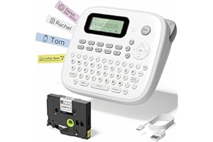 Vixic Label Maker, D210S Label Maker Machine with Tapes, 12mm Labeler Labelmaker with QWERTY Keyboard, Portable Label Printer Print Different Fonts Frame Barcode for Home Office School