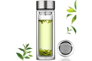 PARACITY Tea Flask Tea Infuser Bottl Double Wall glass Portable Travel Mug Tea Tumbler Water Bottle Diffuser Bottles Tea Cup for Loose Tea Flower Herbal Tea Bags, Stainless Steel Tea Leak 12oz/350ml