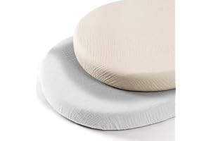 ‎LULUMOON lulumoon Muslin Cotton Fitted Sheet 90 x 40 cm: Set of 2 Pram Bed Sheets Bassinet Mattress Cover for Baby Cot and Side Cot (Grey Cream)