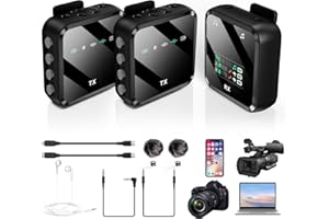 BRAVEKOI Wireless Lavalier Microphone, 2.4G Lavalier Microphone Wireless (2TX + 1RX), For iPhone/Android, DSLR Cameras and Laptops, for Interview YouTube Facebook Live-stream, Recording Podcast Vlog