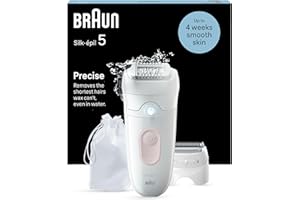 Braun Silk-épil 5, Épilateur Pour Épilation Facile, Étanche, Peau Douce Longue Durée, Avec Tête De Rasoir Pour Femmes Et Sabot Tondeuse, 5-030, Blanc/Rose