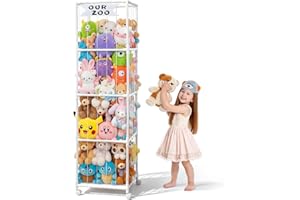 Cvkwe Soft Toy Storage with Wheels, PVC Large Stuffed Animal Teddy Storage with Elastic Band, kids toy storage organiser Shelf for Nursery Playroom Bedroom Kids Room Decor (180 x 49 x 44cm)