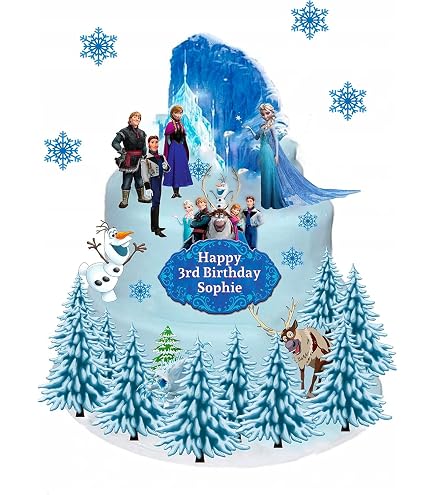 Décoration Pour Gâteau Style Château Et Flocons De Neige – Pailleté Bleu Glacé Et Argenté – Pour Anniversaire, Noël - 3