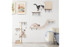 HEVOL Scaffali a Parete per Gatti con Tiragraffi,Set Mobili da Parete per Gatti da Arrampicata da 10 per Dormire e Giocare,albero tiragraffi da parete, in peluche,Supporto 10 kg (Grigio)