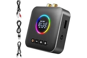 AXFEE USB Bluetooth 5.4 HiFi Receptor y Transmisor Adaptador 2 en 1, Salidas 3.5mm Jack y RCA,con Modo de Graves, para Estéreo/Altavoz/Teléfono/PC/Tableta/Portátil