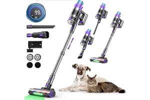 VOZASCLY Aspirapolvere Senza Fili Potente, 55KPA/580W/70Min Scopa Elettrica Senza Fili con Display Intelligente e Anti-Avvolgimento, Luce LED Verde, Aspirapolvere potente per Pavimenti/Tappeti/Peli Animali