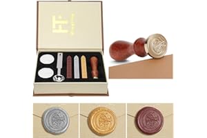 MINGTING Wax Seal Stamp Kit, PUQU Classical Old-Fashioned Antique Wax Stamp Seal Kit Initial Letters Alphabet Set Gift Box with Vintage Wooden Handle and Brass Color Head (C)