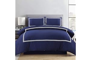 My Home Store Set di biancheria da letto con copripiumino di qualità alberghiera, 200 fili, in 100% morbido policotone traspirante, con federe (punti Baratta blu scuro, singolo)