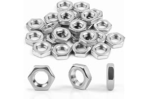 JEBOLER Nakrętki M6, 25 sztuk, nakrętki sześciokątne ze stali nierdzewnej (niski kształt), DIN439 A2 V2A, nakrętki ze stali nierdzewnej, półnakrętki, płaskie nakrętki sześciokątne do śrub i podkładek oraz