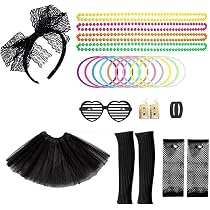 YOUYIKE – Déguisement Années 80 – 9 Accessoires Fluo – Bandeau, Bracelet, Sac Banane, Collier, Boucles – Taille Unique