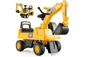 RELAX4LIFE Escavatore Ruspa Cavalcabile da 1-3 Anni per Bambini, con Licenza CATERPILLAR,Clacson suono,Braccio Girevole e Alzabile e e Vano Contenitore,30x74x54 cm