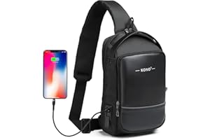 Kono Mochila Antirrobo tipo Bandolera, Bolsa Cruzada Resistente al Agua con Puerto de Carga USB, Bolsa de Pecho de Viaje de Moda para Hombres para Ciclismo, Camping y Caminata