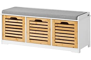 ‎SOBUY SoBuy Schuhbank Sitzbank mit Stauraum – Schuhregal mit 3Körben, Sitztruhe mit Sitzkissen – Flurbank Kommode für Eingangsbereich – Belastbar bis 120kg, 105x43x35cm – FSR23-WN