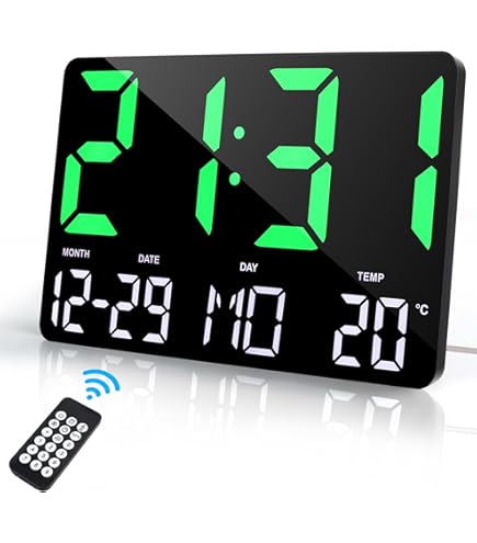 Fuloon Digitale wandklok, USB-wandklok met 13 inch groot display, led-digitale klok met afstandsbediening, timing en countdown, digitale wekker met datum, week, temperatuur (groen, 33 cm Fuloon Digitale wandklok, USB-wandklok met 13 inch groot display, led-digitale klok met afstandsbediening, timing en countdown, digitale wekker met datum, week, temperatuur (groen, 33 cm