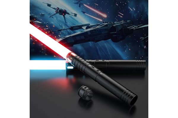 FunGeneTEC Sabre Laser 2 Pièces, Sabre Laser pour Enfants RGB 15 Couleurs, Epées Laser Rechargeable avec Effets sonores FX, Jouet pour Enfants, Halloween, Jeu de rôle Guerrier Galactique(74CM 2PC)