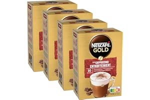 NESCAFÉ GOLD Typ Cappuccino Entkoffeiniert, Getränkepulver-Sticks aus entkoffeiniertem löslichem Bohnenkaffee, koffeinfrei, 4er Pack (4 x 10 Getränkepulver-Sticks à 12,5g)