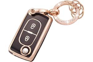 Koaudb for Peugeot Key Cover 2 Buttons Fit for Peugeot 107 207 307 307S 308 407 607 807 3008 5008 Citroen C2 C3 C4 C5 C6 C8 Xsara Flip Folding Car Key Case Shell with Bling Key Ring (R-Pgt-2F-B)