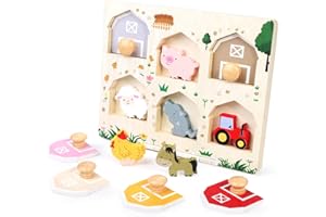 Nabance Wooden Puzzles for 1 2 3 Year Olds Farm Animal Peg Puzzles Montessori Toys for 1 Year Old Early Learning Educational Toys for Toddlers, Birthday Easter Christmas Girls and Boys Gifts