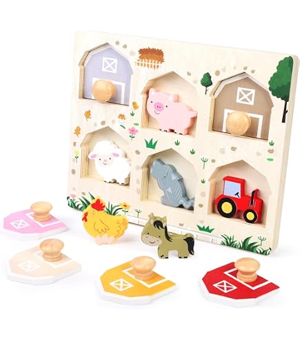 Montessori Holz-Puzzle Für Babys & Kleinkinder - 12 Formen, 5 Farben, 30x20 Cm