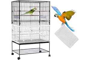 DAOENY Mngren Einstellbar Vogelkäfig Abdeckung, Extra Groß Vogelkäfig Samenfänger, Papageien Kordelzug Vogelfutter Kleintiere Netz, Abdeckung Rock Bewachen für Runde Quadratische Käfige