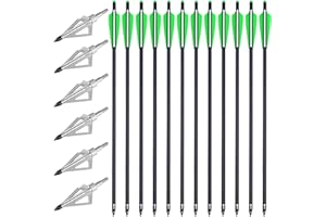 PMSM 12 Pezzi Frecce per Balestra da Caccia Bulloni per Balestra 20 Pollici e 6 Pezzi Punte di Freccia da Caccia, Frecce in Carbonio Balestra per Pratica del Tiro con L'Arco da Caccia